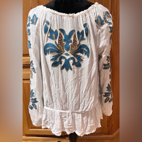 Soft Surroundings Botanical Gardens Embroidered Sequins Blouse Marshmallow Large - Picture 11 of 13